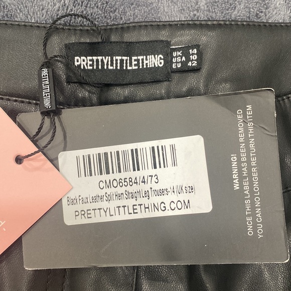 Pretty Little Thing Black Faux Leather Split Hem Pants - Picture 4 of 6
